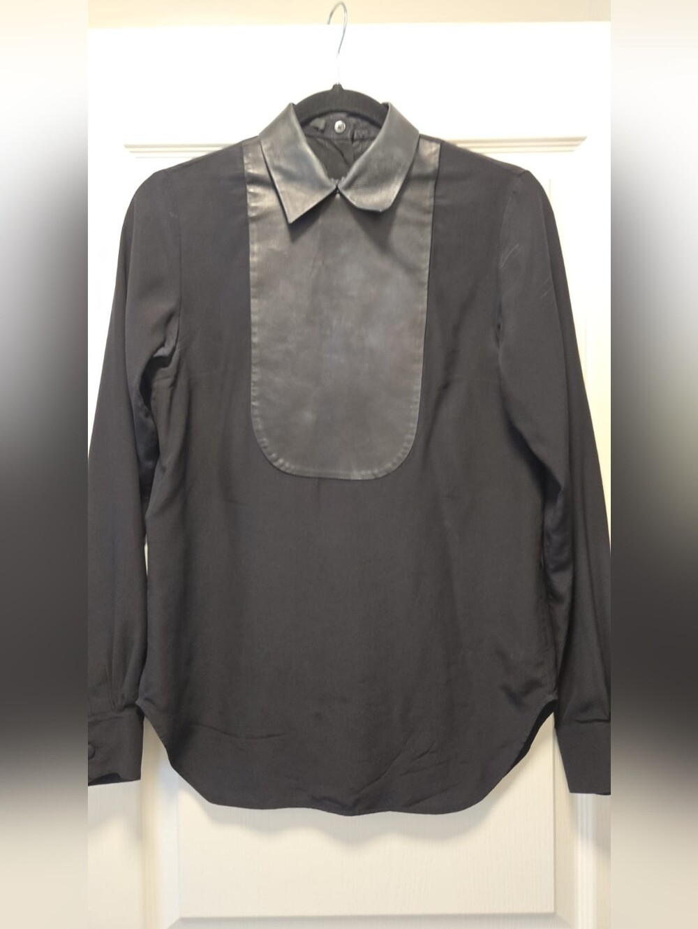 Gucci Black Long-Sleeve Button-Down with Faux-Leather Bib